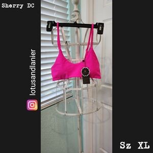 Sherry DC Solid Scoop Neck Lightly Padded Hot Pink  Bikini Top Sz XL NWT